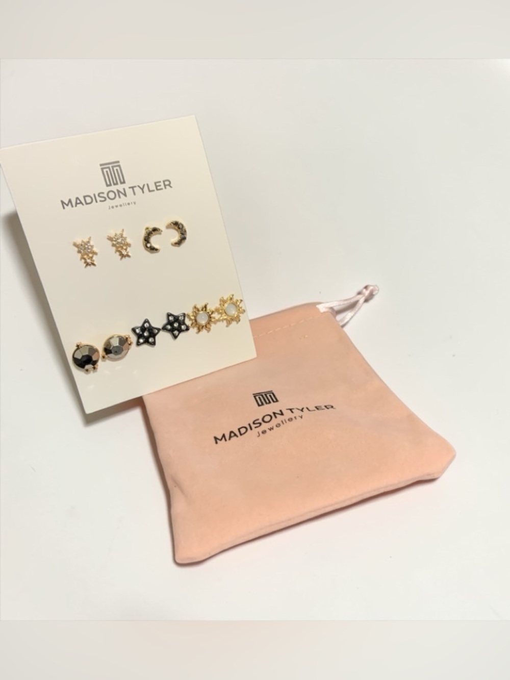 Madison Tyler Gold & Black Stud Earring Set New 5 Pairs